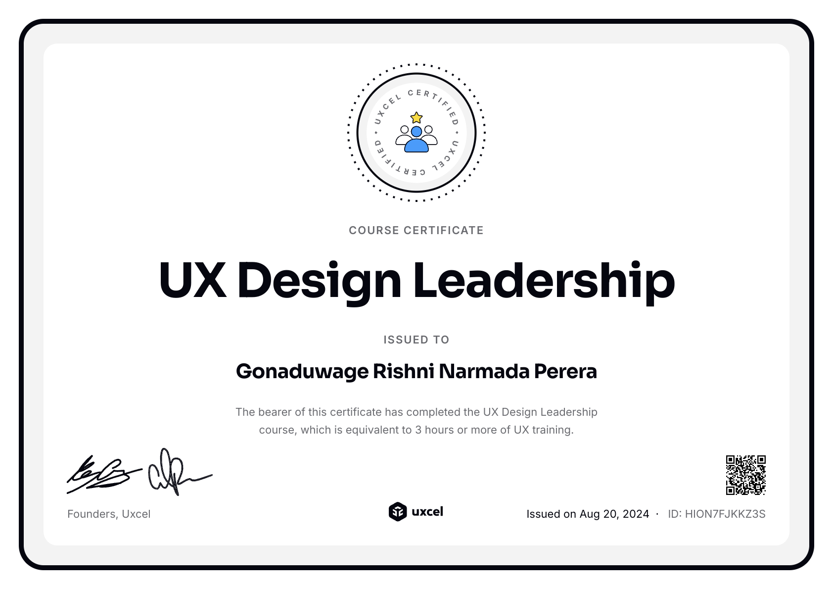 Gonaduwage Rishni Narmada Perera's certificate